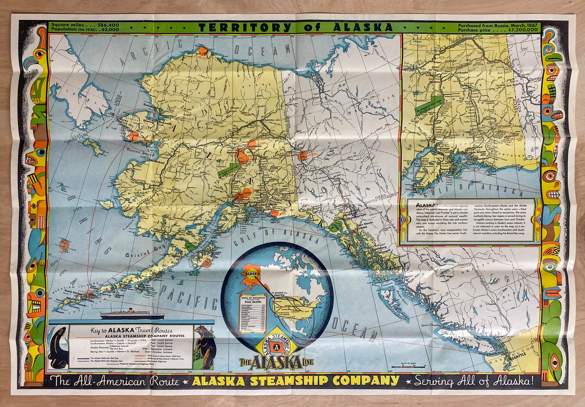 1936 Territory of Alaska Steamship Company Map by Frank McCaffrey