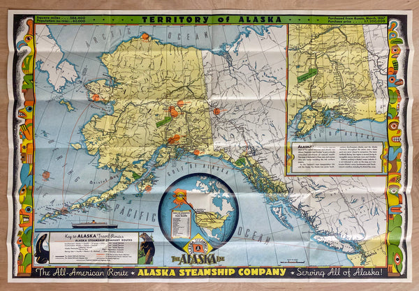 1936 Territory of Alaska Steamship Company Map by Frank McCaffrey