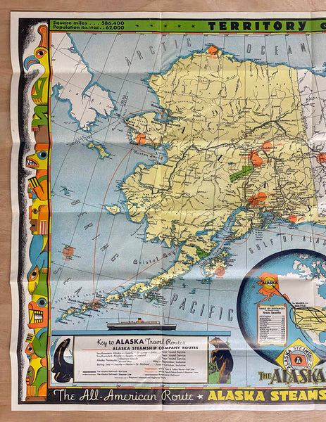 1936 Territory of Alaska Steamship Company Map by Frank McCaffrey