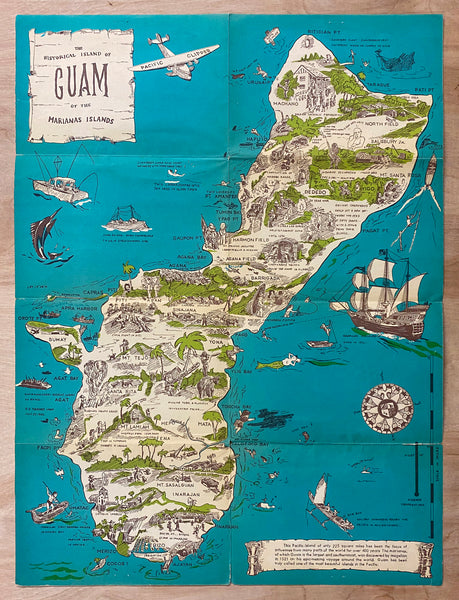 c.1950s Guam and the Marianas Islands Pictorial Map Pacific Ocean