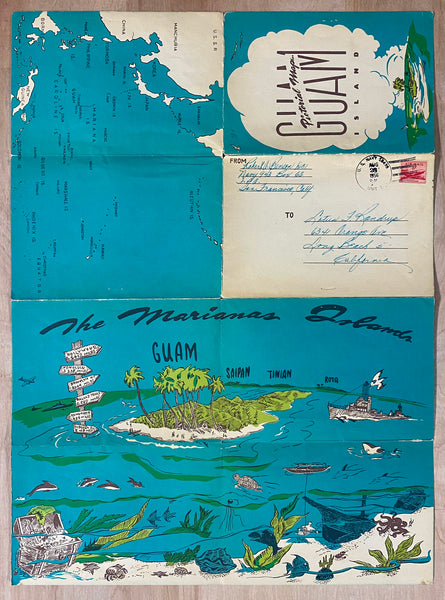 c.1950s Guam and the Marianas Islands Pictorial Map Pacific Ocean