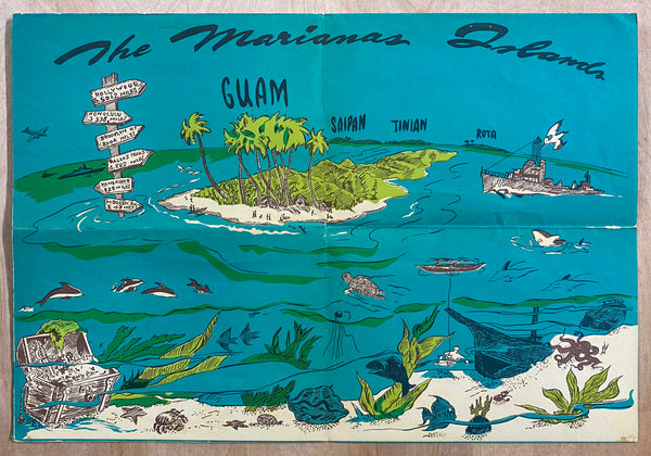 c.1950s Guam and the Marianas Islands Pictorial Map Pacific Ocean
