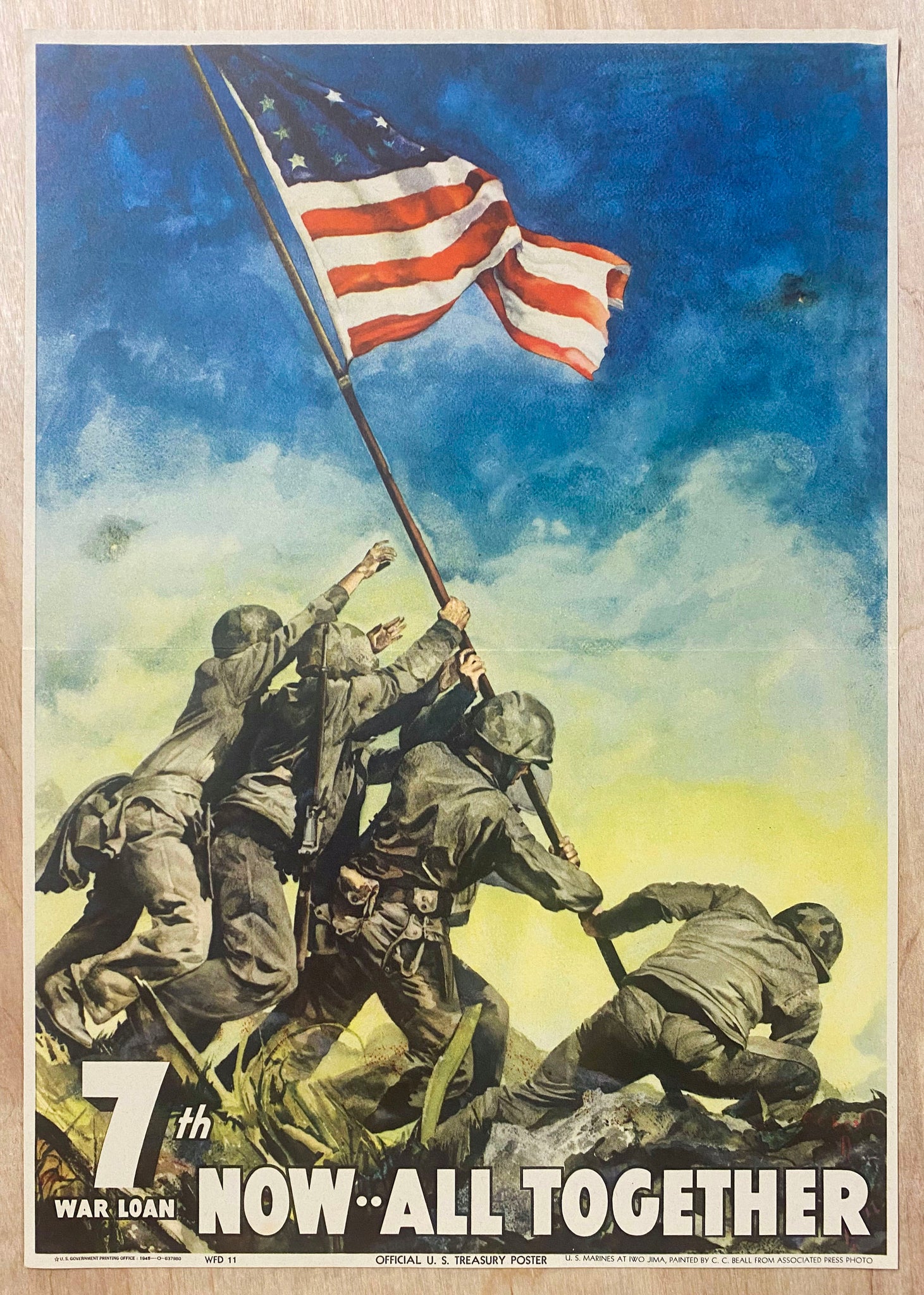 1945 Now All Together 7th War Loan Marines Iwo Jima Flag Raising WWII