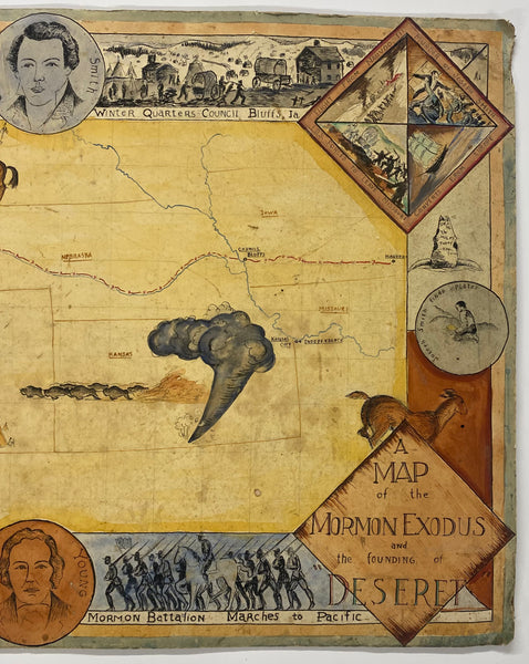 c.1930s Mormon Trail Exodus Folk Art Style Pictorial Map Original Artwork