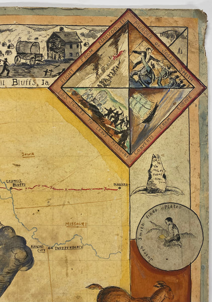 c.1930s Mormon Trail Exodus Folk Art Style Pictorial Map Original Artwork