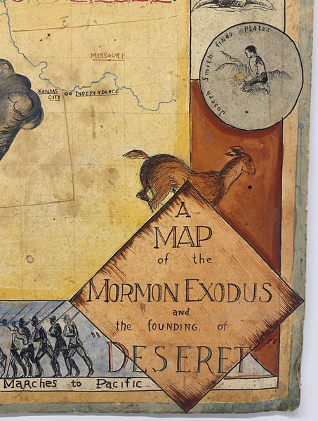 c.1930s Mormon Trail Exodus Folk Art Style Pictorial Map Original Artwork