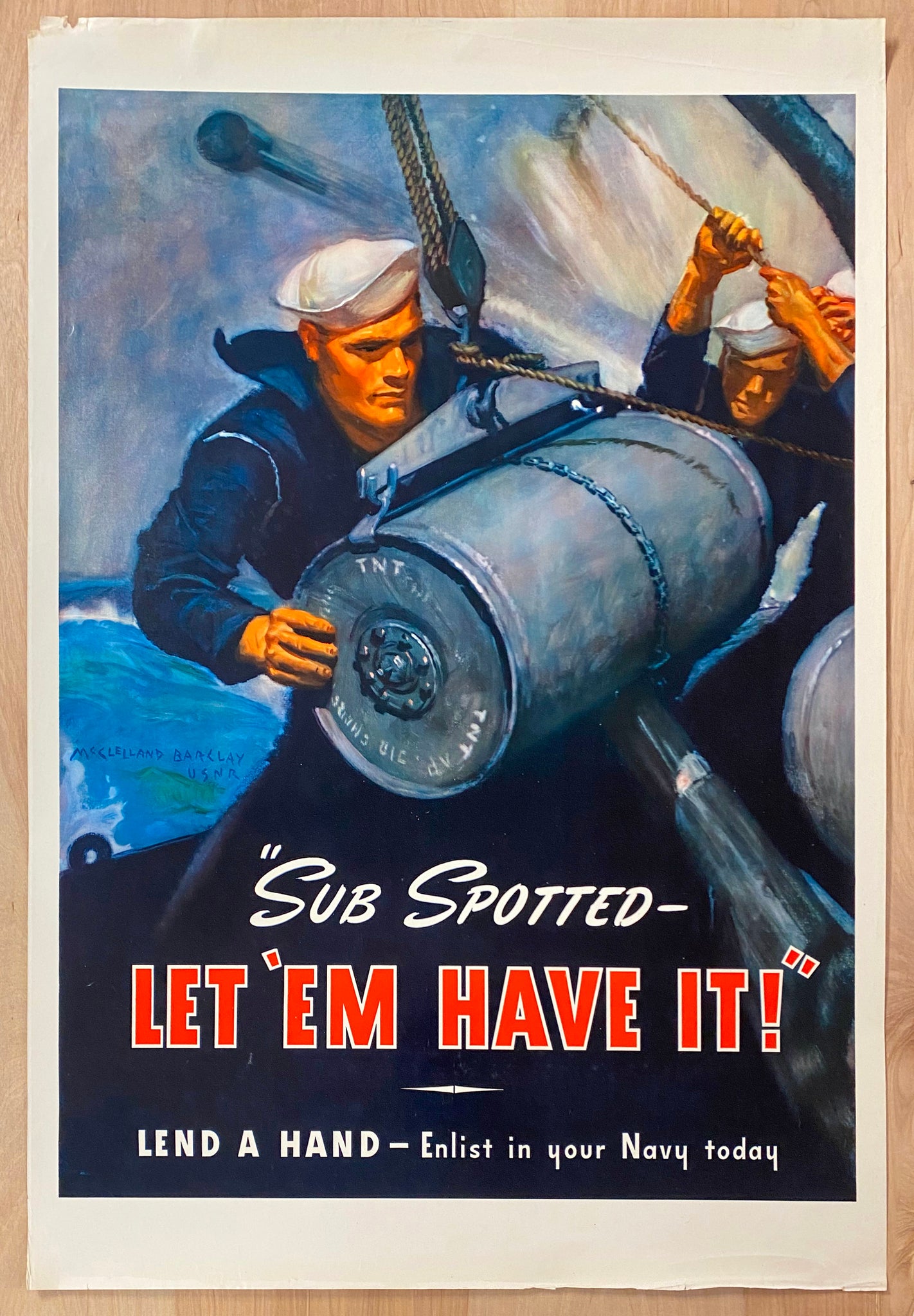 1942 Sub Spotted Let ‘Em Have It! McClelland Barclay US Navy WWII