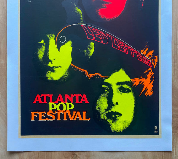 1969 Led Zeppelin Atlanta Pop Festival Silkscreen Blacklight Original Rare