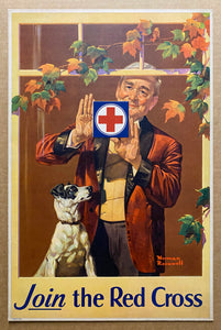c.1945 Join the Red Cross Norman Rockwell Window Card WWII Era