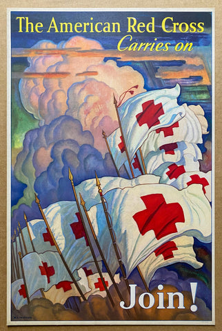 1933 The Red Cross Carries On Join! Window Card Newell Convers N.C. Wyeth