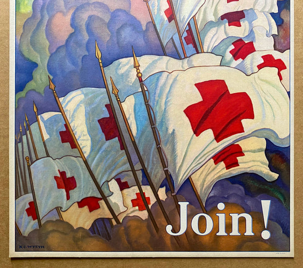 1933 The Red Cross Carries On Join! Window Card Newell Convers N.C. Wyeth