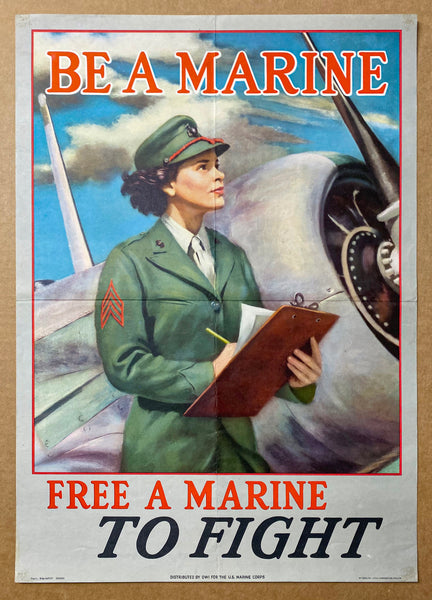 1942 Be A Marine Free A Marine To Fight USMC Women Recruiting WWII