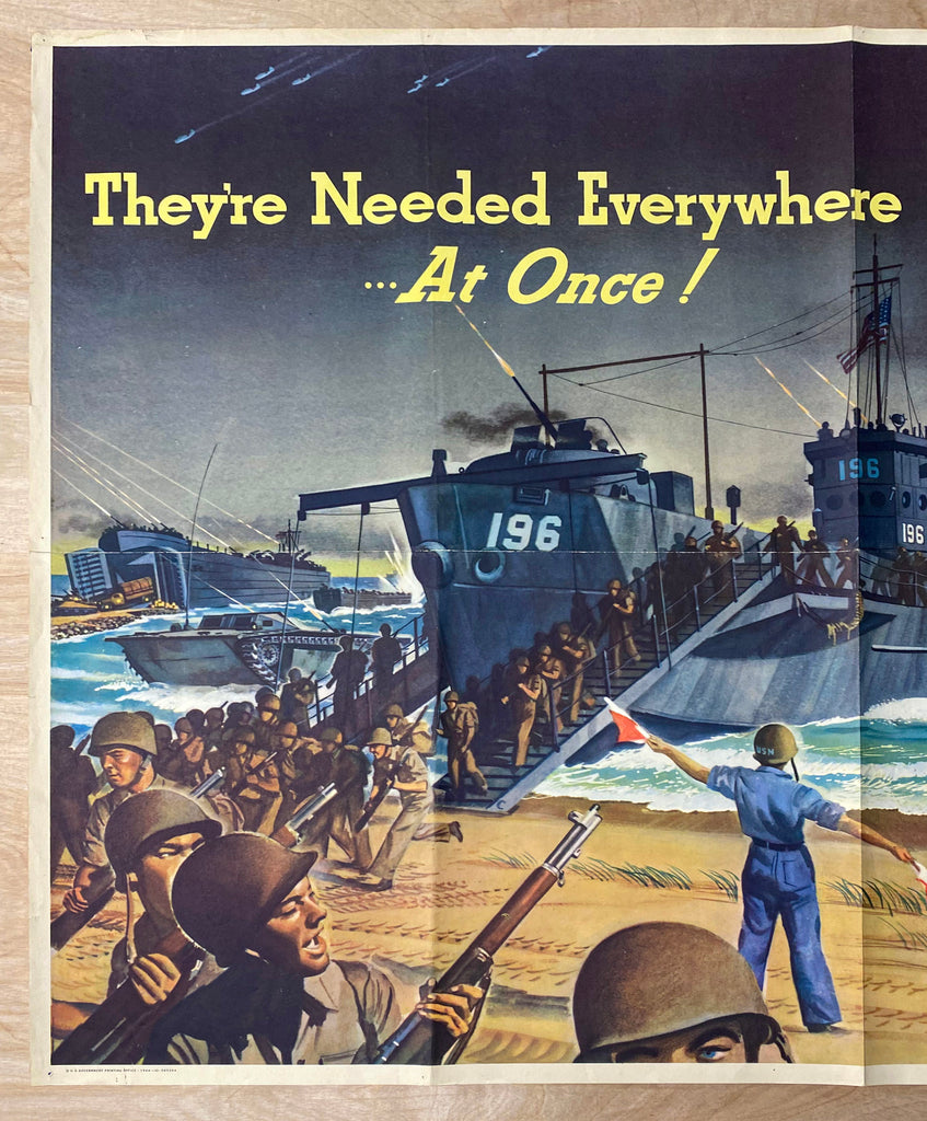 1944 They're Needed Everywhere At Once Navy Poster Jon Whitcomb WWII ...