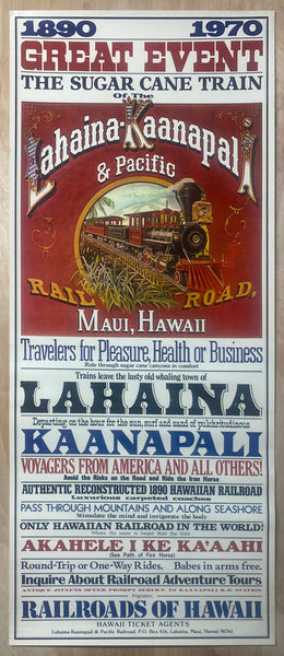 1970 Lahaina Kaanapali & Pacific Railroad Sugar Kane Train Maui Hawaii Original