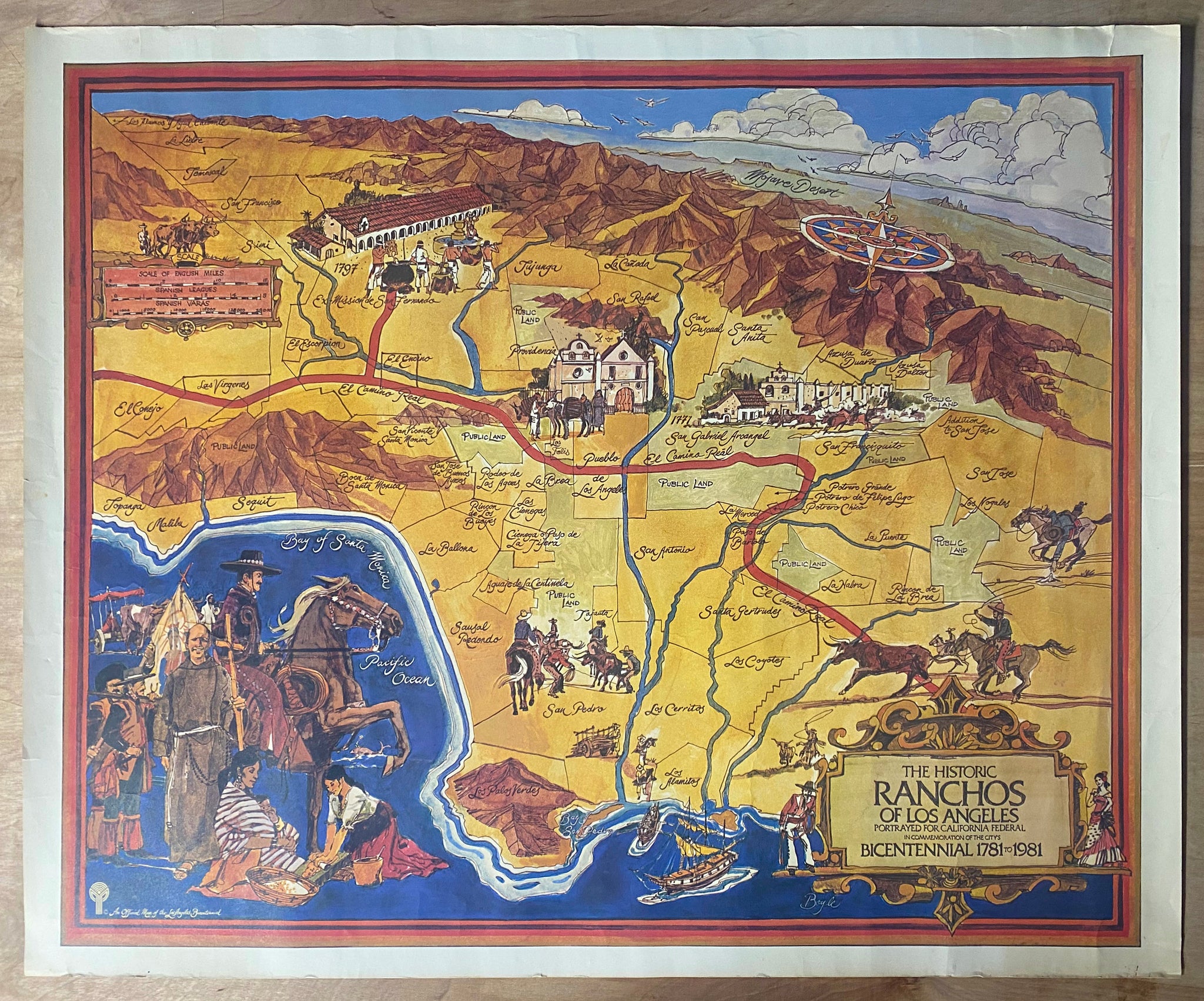 1981 Historic Ranchos of Los Angeles Bicentennial Pictorial Map Poster ...