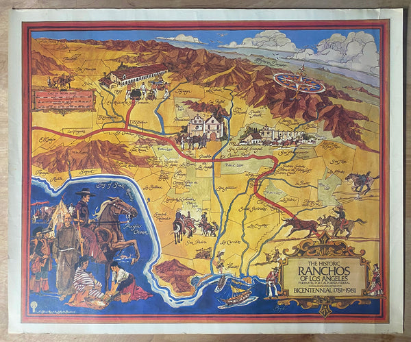 1981 Historic Ranchos of Los Angeles Bicentennial Pictorial Map California