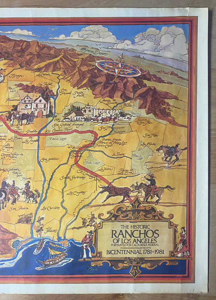 1981 Historic Ranchos of Los Angeles Bicentennial Pictorial Map California