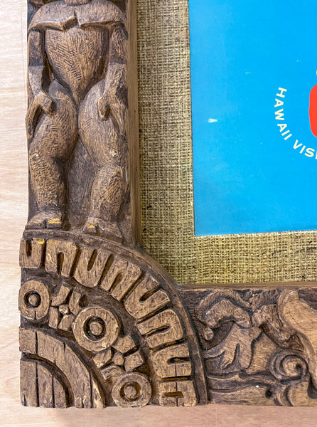 c.1972 United Airlines Hawaii Raised Relief 3D Map Sign Hawiian Tiki Motif
