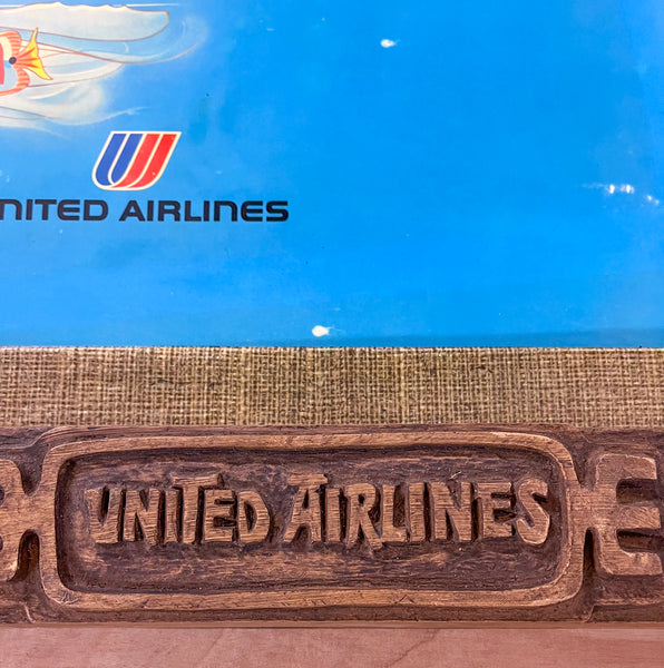 c.1972 United Airlines Hawaii Raised Relief 3D Map Sign Hawiian Tiki Motif