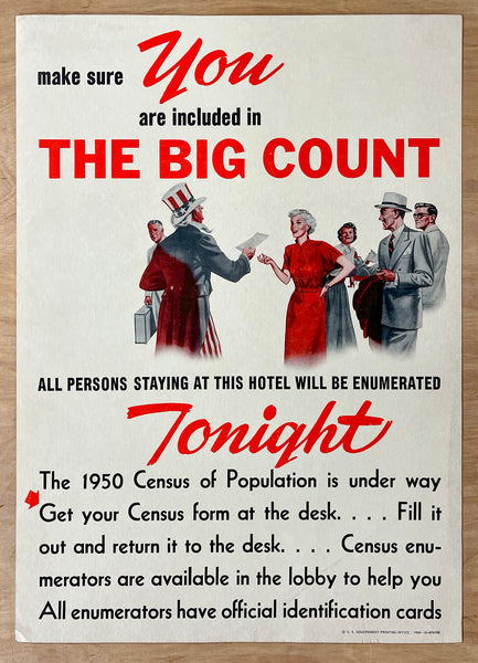 1950 Make Sure You Are Included in the Big Count Tonight Census Hotel Use