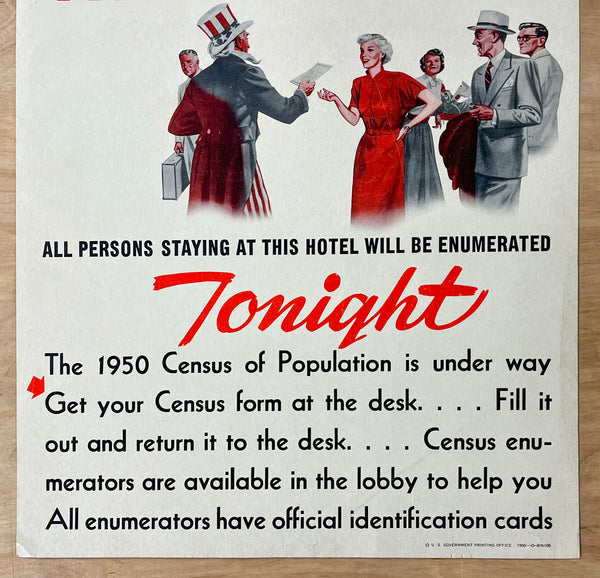 1950 Make Sure You Are Included in the Big Count Tonight Census Hotel Use