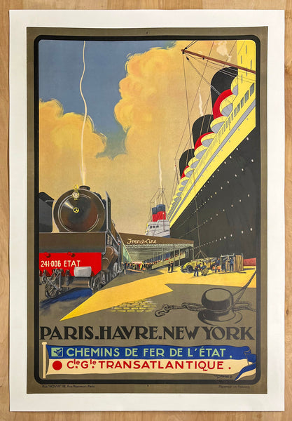 c.1935 Paris Havre New York CGT Transatlantique French Line Albert Sebille