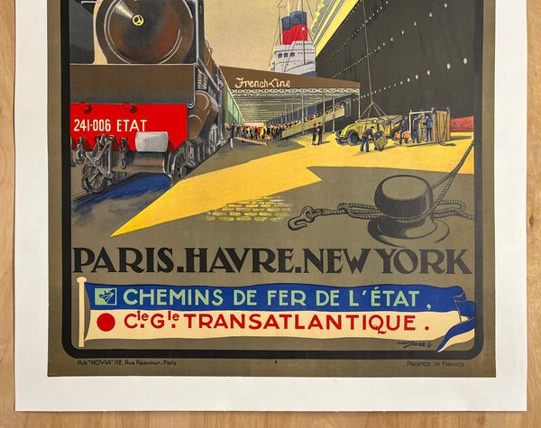 c.1935 Paris Havre New York CGT Transatlantique French Line Albert Sebille