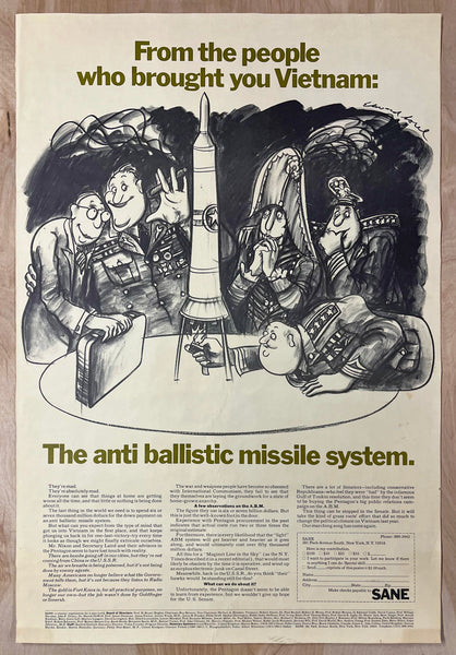 c.1969 SANE Anti Ballistic Missile System Protest Edward Sorel Vietnam War