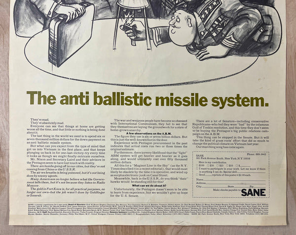 c.1969 SANE Anti Ballistic Missile System Protest Edward Sorel Vietnam War