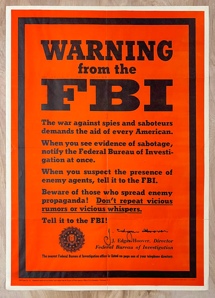 1943 Warning From The FBI Spies Saboteurs Enemy Agents J Edgar Hoover WWII