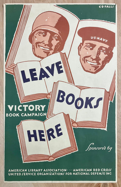 c.1942 Leave Books Here Victory Book Campaign ALA Charles Buckles Falls WWII
