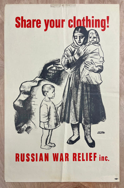 c.1943 Share Your Clothing! Russian War Relief Inc. Hugo Gellert WWII