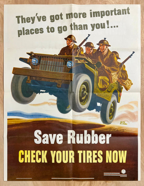 1942 Save Rubber Check Your Tires Now Army Jeep Walter Richards WWII