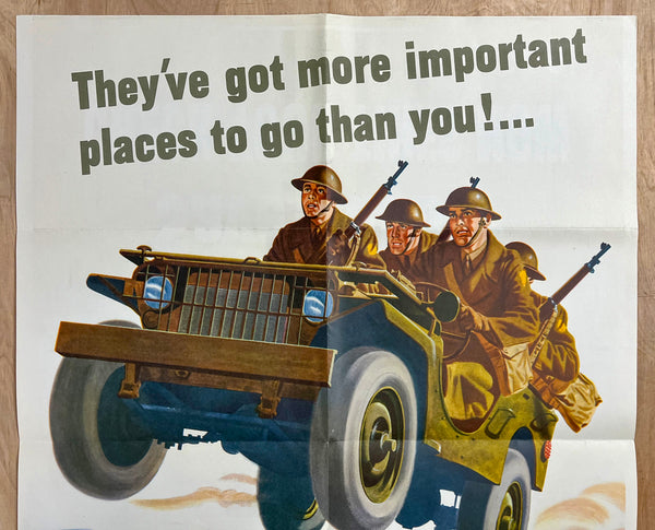 1942 Save Rubber Check Your Tires Now Army Jeep Walter Richards WWII