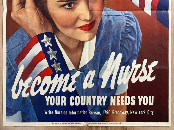 1942 Become A Nurse Your Country Needs You OWI Poster No. 22 WWII