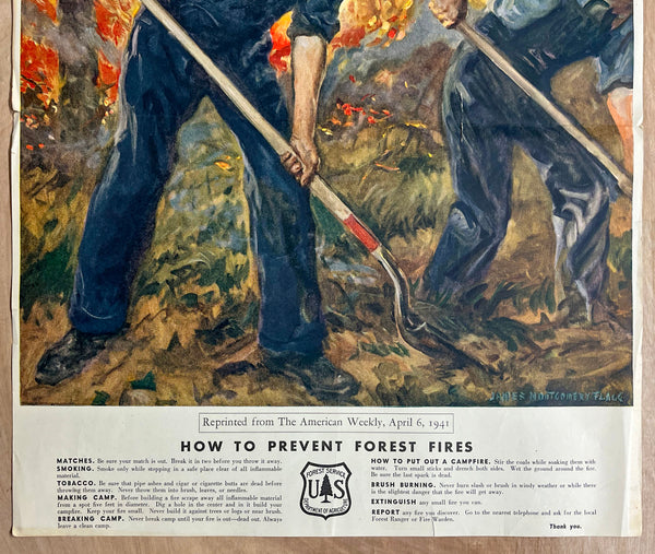 1941 Forest Defense Is National Defense Prevent Forest Fires Flagg WWII