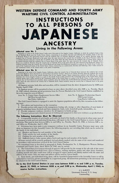 1942 All Persons of Japanese Ancestry Internment Rare Los Angeles Variant