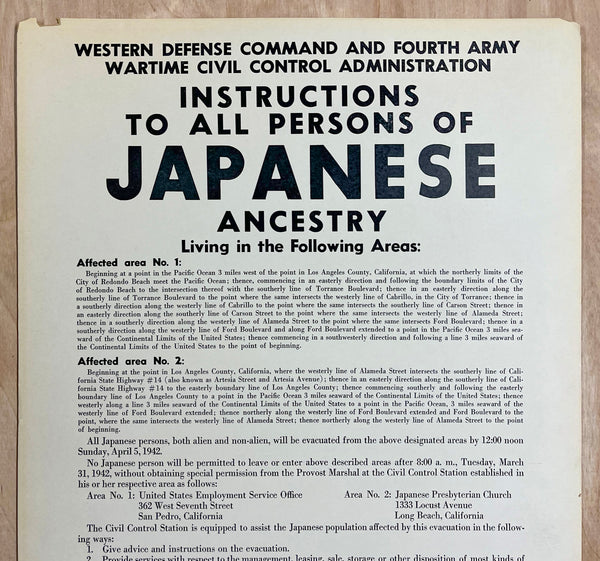 1942 All Persons of Japanese Ancestry Internment Rare Los Angeles Variant