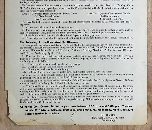 1942 All Persons of Japanese Ancestry Internment Rare Los Angeles Variant
