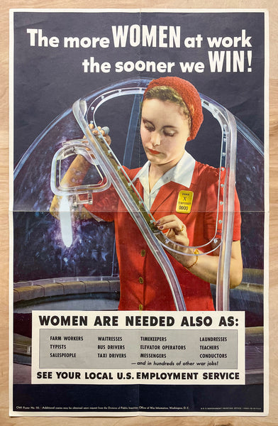 1943 The More Women At Work The Sooner We Win WWII Rosie the Riveter