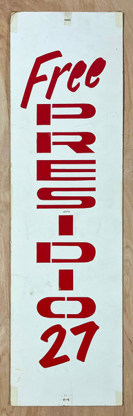 1969 Free The Presidio 27 Vietnam War Protest Placard Sign Original