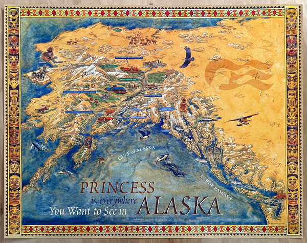 1998 Princess Cruise Lines Alaska Pictorial Map Derek Grinnell