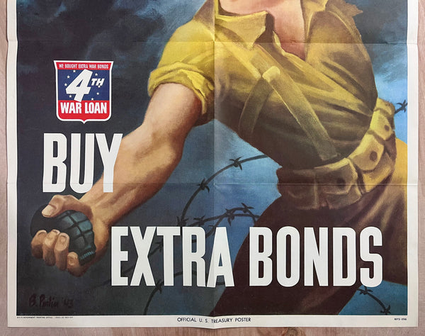 1943 Let 'Em Have It Buy Extra War Bonds Poster by Bernard Perlin WWII Original