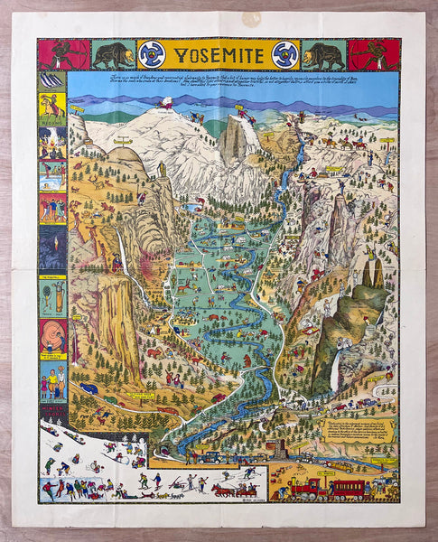 1931 Yosemite National Park Pictorial Cartoon Map by Jo Mora 1949 ed.