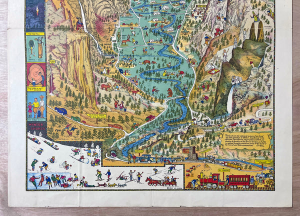 1931 Yosemite National Park Pictorial Cartoon Map by Jo Mora 1949 ed.