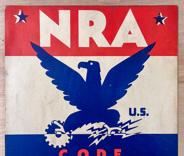 c.1933 National Recovery Act NRA Code Blue Eagle Window Card Charles Coiner