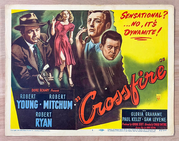 1947 Crossfire Title Lobby Card RKO Film Noir Movie