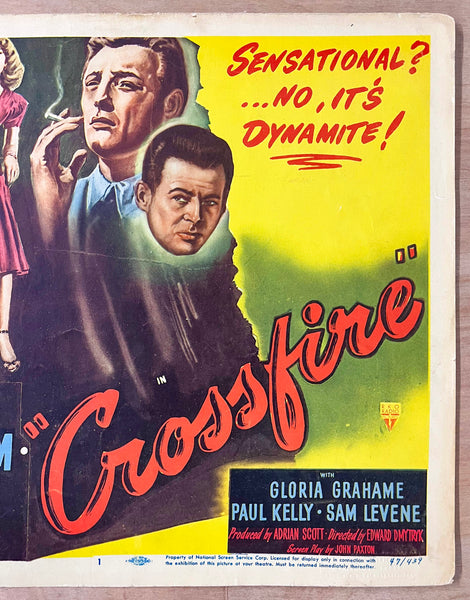 1947 Crossfire Title Lobby Card RKO Film Noir Movie