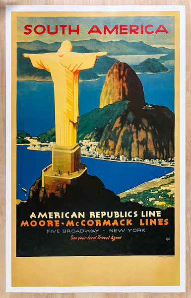 1939 South America Moore McCormack Lines Leslie Ragan Brazil RARE