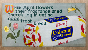 c.1936 April Flowers Colonial Bread Advertising Sign Vintage Original